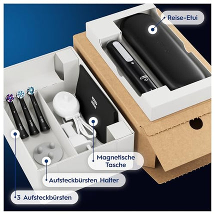 Oral-B iO Series 4 Plus Edition elektriskā zobu birste, PLUS 3 birstes galviņas, 4 tīrīšanas režīmi, ceļojumu maciņš, Braun dizains, matēti melna