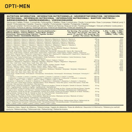 Optimum Nutrition Opti-Men multivitamīnu uztura bagātinātājs vīriešiem ar D vitamīnu, C vitamīnu, B6 vitamīnu un aminoskābēm, bez garšas, 60 porcijas, 180 kapsulas