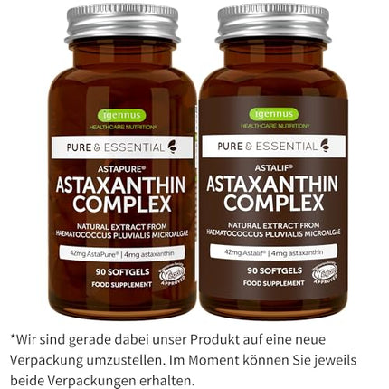 Astaksantīna komplekss, vegāniski un dabiski antioksidanti no 42 mg AstaPure, ar 4 mg astaksantīna + luteīnu un zeaksantīnu, 90 mīkstās kapsulas, ražotājs Igennus
