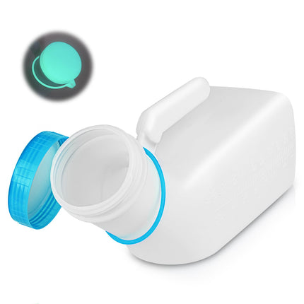 ACWOO pisuāra pudeles vīriešiem ar tumsā spīdošu vāku, 1000 ml vīriešu gultas pudele, kas izgatavota no biezas plastmasas ar skrūvējamu vāku, caurspīdīga plastmasas pisuāra pudele ceļojumiem, ārkārtas situācijām, gultai, kempingam