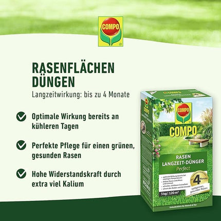 COMPO zāliena mēslojums ar ilgstošu iedarbību - Nav iespējas sūnām un nezālēm - 1,5 kg uz 60 m² - COMPO zāliena ilgstošais mēslojums Perfect
