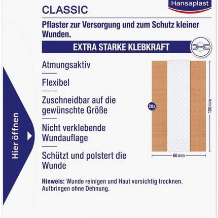 Hansaplast Classic plāksteri (2 m x 6 cm), griežami brūču plāksteri ar īpaši spēcīgu līmi un baktēriju aizsargu, elastīgs un elpojošs pārsējs