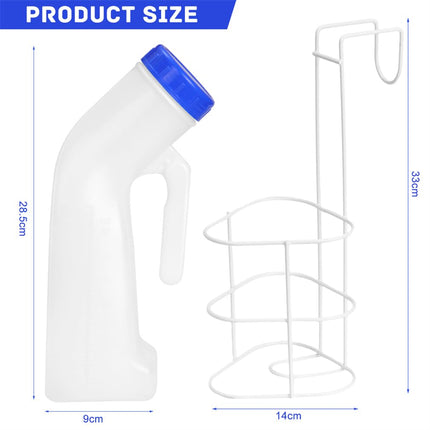 Pisuāra pudele vīriešiem un sievietēm, pisuāra pudeles, 1000 ml avārijas pisuārs, pārnēsājama mobilā tualetes urinēšanas pudele ar gultas turētāju, pisuāra pudele ar skrūvējamu vāciņu ceļošanai, avārijas gulta, kempings
