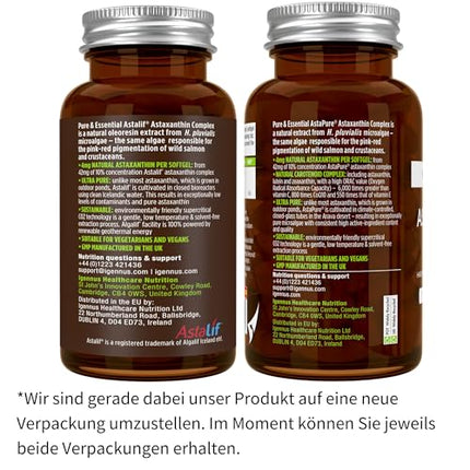 Astaksantīna komplekss, vegāniski un dabiski antioksidanti no 42 mg AstaPure, ar 4 mg astaksantīna + luteīnu un zeaksantīnu, 90 mīkstās kapsulas, ražotājs Igennus