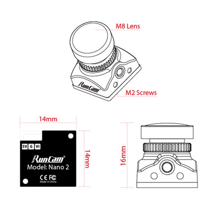 RunCam Nano 2 FPV kamera 1/3" 700TVL CMOS FPV kamera 1,8 mm (M8) redzesloks 170° PAL/NTSC Nav pārslēdzams 3,2 g mini darbības kamera RC FPV dronam Tinywhoop Cinewhoop