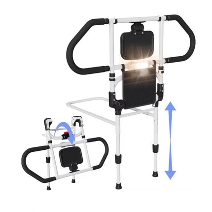 CozyGoo gultas pacēlājs ar sensoru apgaismojumu un augstuma regulēšanu, ergonomiska gultas margas senioriem, izvelkama kritiena aizsardzība ar salocīšanas funkciju, stabila un droša visiem gultas izmēriem