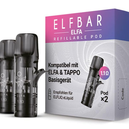 Elfbar ELFA tukšas kapsulas uzpildīšanai. Pašuzpildošas kapsulas - 2 gabali iepakojumā, 2 ml katra - bez nikotīna - bez šķidruma