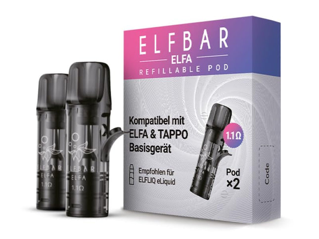 Elfbar ELFA tukšas kapsulas uzpildīšanai. Pašuzpildošas kapsulas - 2 gabali iepakojumā, 2 ml katra - bez nikotīna - bez šķidruma