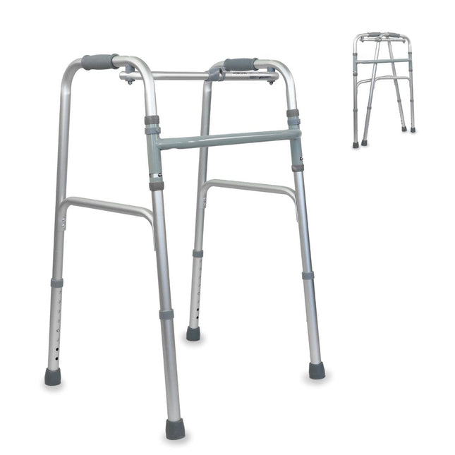 Mobiclinic®, staigāšanas palīglīdzeklis, staigāšanas rāmis, šaurs, stabils, salokāms, 4 gumijas pēdas, izgatavots no alumīnija, viegls, Eiropas zīmols, regulējams augstums, ergonomiski rokturi, tikai 2,5 kg, sudraba, modeļa kolonna
