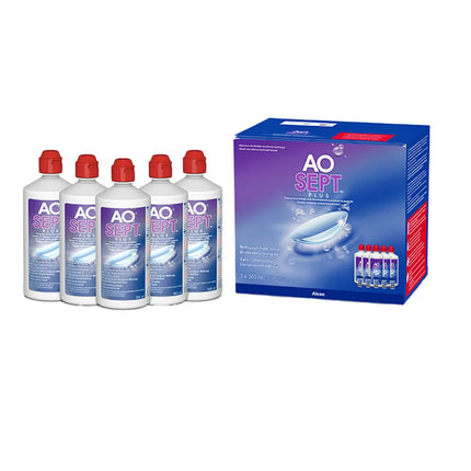 Aosept Plus kontaktlēcu kopšanas šķīdums, izdevīgs iepakojums, 5 x 360 ml