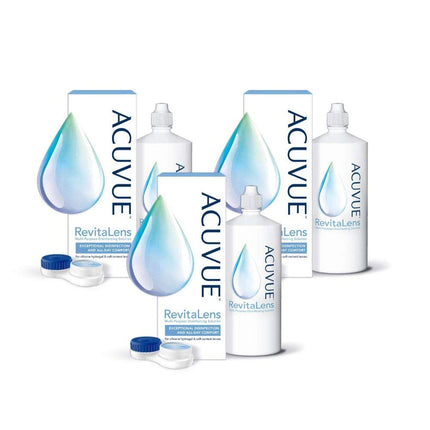ACUVUE RevitaLens MPDS – Mīksts kontaktlēcu kopšanas un tīrīšanas līdzeklis ar pretmikrobu iedarbību – Iedarbība ilgāka par 16 stundām – 3 x 360 ml kombinētais šķīdums