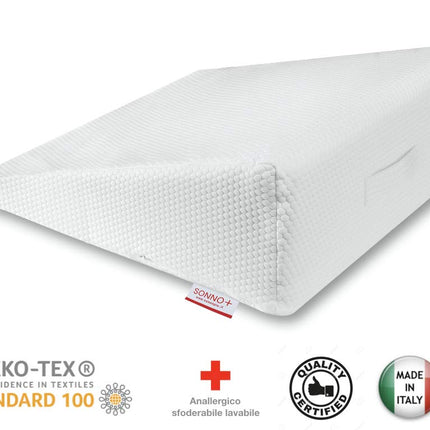 SONNO+ ķīļveida spilvens pret refluksu 2 vienā ar regulējamu biezumu 18 vai 24 cm, ar 2,5 cm atmiņas putām, matrača ķīļveida forma, matrača pacēlājs pieaugušajiem