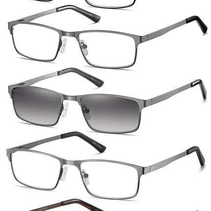 EYECEDAR 5 gabalu lasīšanas brilles vīriešiem metāla pilna rāmja taisnstūra stila atsperes eņģes saulesbrilles lasīšanas brilles 1.50