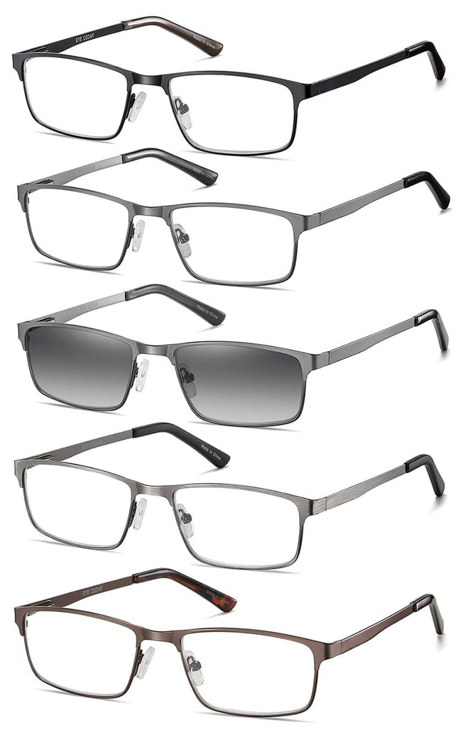 EYECEDAR 5 gabalu lasīšanas brilles vīriešiem metāla pilna rāmja taisnstūra stila atsperes eņģes saulesbrilles lasīšanas brilles 1.50