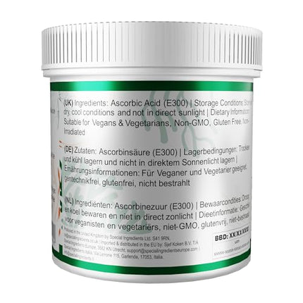Askorbīnskābe, 250 g, augstākās kvalitātes, vegāns, bez ĢMO, bez glutēna