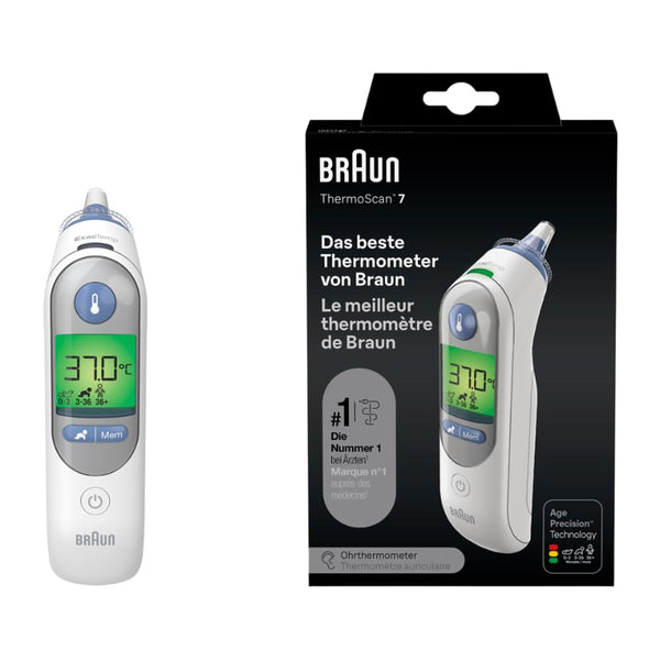 Braun ThermoScan 7 ausu termometrs BRAIRT6520 | Vecuma precīzijas tehnoloģija | Krāsu kodēts digitālais displejs | Piemērots mazuļiem un maziem bērniem | Ārstu vidū vadošais zīmols(1)