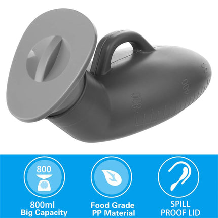 Pisuāru pudeles vīriešiem Pārnēsājams pisuārs 800 ml avārijas pisuāra pudele Atkārtoti lietojama gultas pudele Kempinga tualetes pisuārs ar vāku automašīnai, ceļojumiem un ceļā