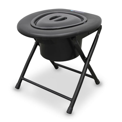 WELLCORE tualetes krēsls ar tualeti, salokāms, pārnēsājams, kompakts, alumīnija rāmis, noņemams tualetes pods, viegli tīrāms, melns, līdz 100 kg, līdz 100 kg