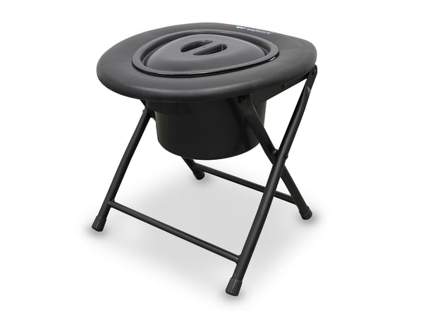 WELLCORE tualetes krēsls ar tualeti, salokāms, pārnēsājams, kompakts, alumīnija rāmis, noņemams tualetes pods, viegli tīrāms, melns, līdz 100 kg, līdz 100 kg