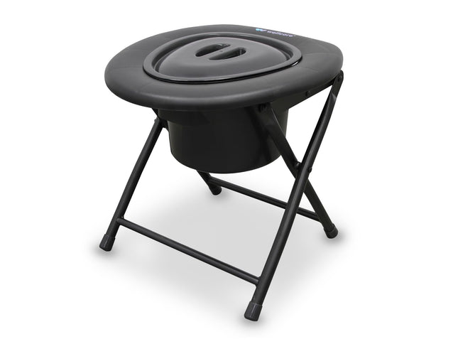 WELLCORE tualetes krēsls ar tualeti, salokāms, pārnēsājams, kompakts, alumīnija rāmis, noņemams tualetes pods, viegli tīrāms, melns, līdz 100 kg, līdz 100 kg