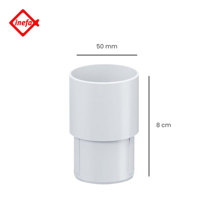 INEFA notekcaurules savienotājs, PVC DN50 / 50 mm balts notekcaurules savienotājs notekcauruļu piederumiem, vienkārša spraudņa uzstādīšana, ražots Vācijā