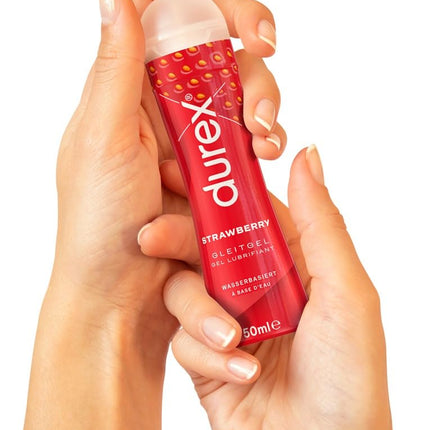 Durex zemeņu lubrikants – uz ūdens bāzes veidots zemeņu lubrikants patīkamai lubrikācijai, maigs un pH draudzīgs – 50 ml