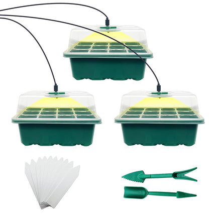 CKLHCFF iekštelpu siltumnīcas pavairotāju 3 iepakojums, mini siltumnīcas pavairošanas komplekts ar augu lampu, stādu stādīšanas paplātes ar vāku un ventilāciju (taisnstūrveida)