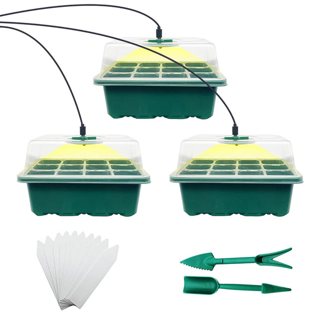 CKLHCFF iekštelpu siltumnīcas pavairotāju 3 iepakojums, mini siltumnīcas pavairošanas komplekts ar augu lampu, stādu stādīšanas paplātes ar vāku un ventilāciju (taisnstūrveida)