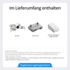 DJI Flip, drons ar kameru 4k pieaugušajiem, mini drons ar kameru, < 249 g, drona sekošanas funkcija, 13 km video pārraide, manuāla iedarbināšana, automātiska. Atgriešanās, lidojuma laiks 31 minūte
