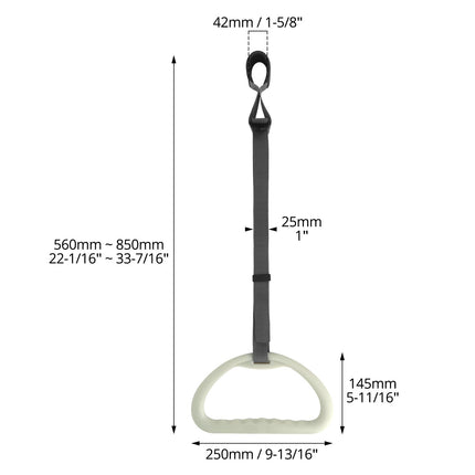 QWORK® gultas margu rokturis, īpaši plats 30 cm, neslīdošs un ergonomiskas formas, ar regulējamu siksnu