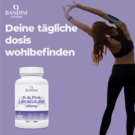 Bandini® alfa lipoīnskābe (alfa lipoīnskābe) 650 mg depo | 120 lielas devas vegānas kapsulas | Dabīgs antioksidants | Augsta biopieejamība | Palīdz pret iekaisumu | 4 mēnešu krājumi | Laboratorijā pārbaudīts