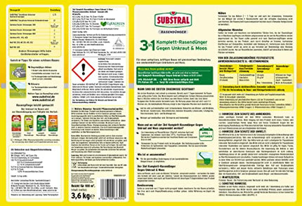 Substral 3 in 1 pilnvērtīgs zāliena mēslojums ar nezāļu iznīcinātāju un sūnu iznīcinātāju, 14 kg uz 400 m², zaļš