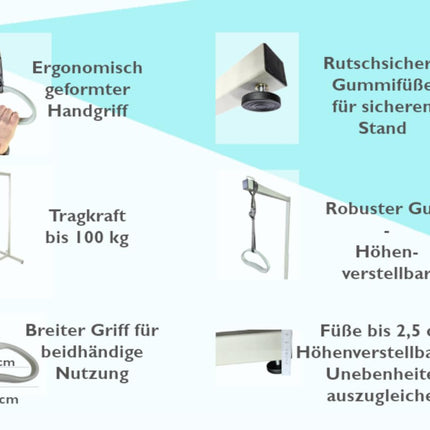 FabaCare gultas pacēlājs ar trapeces rokturi, mobilais stāvēšanas palīglīdzeklis, gultas pacelšanas palīglīdzeklis, regulējams roktura augstums, gultas rokturis, gultas pacēlājs līdz 100 kg