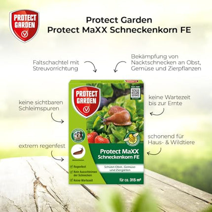 PROTECT GARDEN Protect MaXX gliemežu granulas FE, lietus izturīgas, uzticamas gliemežu apkarošanas granulas dārzeņiem, augļiem un dekoratīvajiem augiem, 1,2 kg salokāmā kastē līdz 315 m² platībai