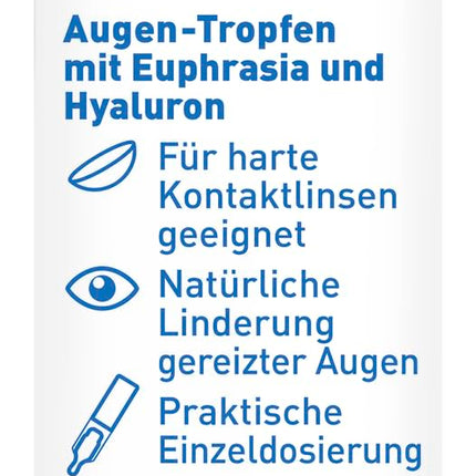 EyeMedica Euphrasia acu pilieni sausām un kairinātām acīm, mitrinoši, nomierinoši un kopjoši, ar hialuronskābi, 10 x 0,4 ml vienreizējas devas