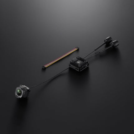 DJI O4 Air Unit Pro FPV droniem, digitālā pārraides sistēma, zema latentuma vērtība 15 ms, maksimālais darbības rādiuss 15 km, video ierakstīšana ar izšķirtspēju 4K/120 kadri/s, redzes lauks 155°, 1/1,3 collu CMOS sensors