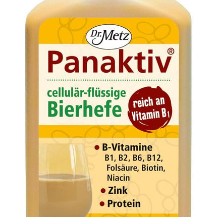 Panaktiv® - šķidrais alus raugs, 500 ml • B1, B12 vitamīns, folskābe, biotīns, B2, B6 vitamīns, niacīns, cinks • aktīvai vielmaiņai • skaistai ādai un matiem • tīrs dabīgs produkts