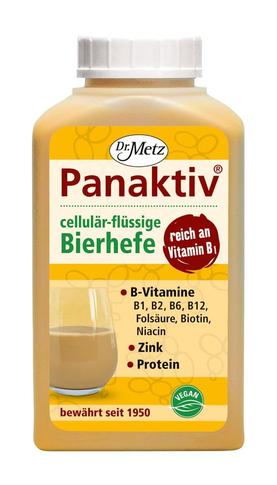 Panaktiv® - šķidrais alus raugs, 500 ml • B1, B12 vitamīns, folskābe, biotīns, B2, B6 vitamīns, niacīns, cinks • aktīvai vielmaiņai • skaistai ādai un matiem • tīrs dabīgs produkts