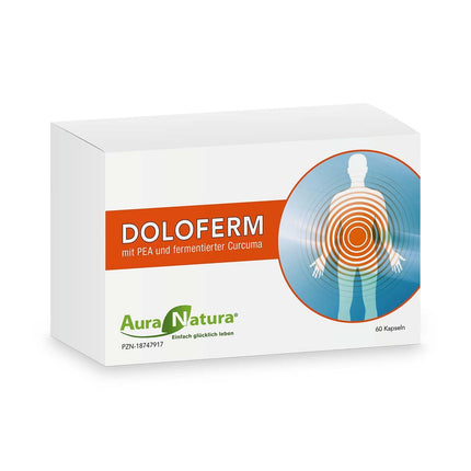Aura Natura Fermentura Doloferm - ar PEA (palmitoiletiololamīdu), PQQ, MSM, mežrozīšu ekstraktu un fermentētu kurkumu | Atbalsta muskuļu, locītavu un muguras labsajūtu | 60 kapsulas