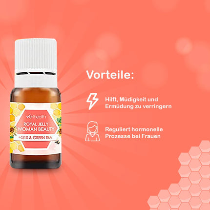 Verihealth Women Beauty - peru pieniņa ar E vitamīnu - 20 ampulas - ideāli piemērotas sieviešu hormonu uzturēšanai - Leofilizada nodrošina enerģiju ar zaļo tēju un Q10