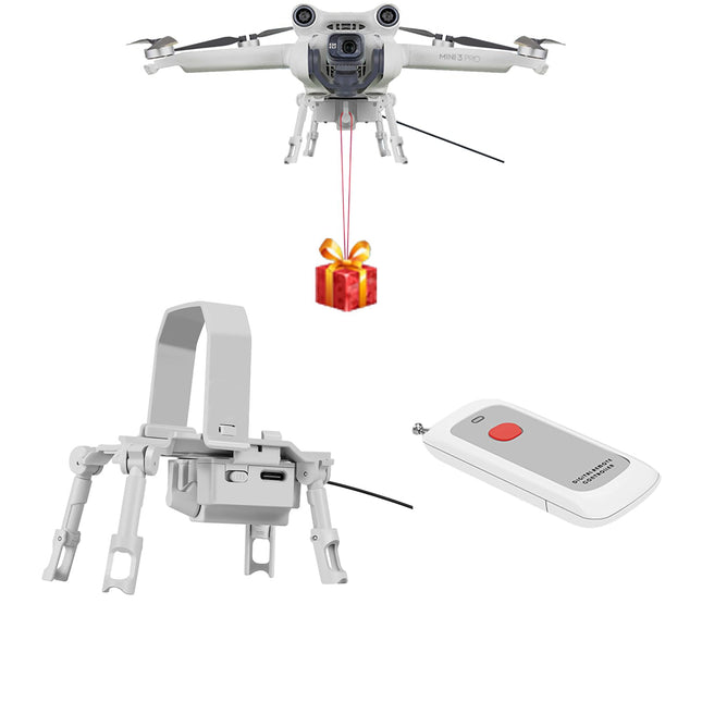 LICHIFIT Drone Airdrop sistēma, universāla DJI Mini 3 Pro/Mini 3 droniem - saderīga, kravnesība 200 g, tālvadības pults 1000 m, gaiši pelēka
