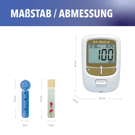 IEA medicīniskais komplekts: asins glikozes mērītāja komplekts ar 100 testa strēmelītēm un 50 lancetēm, asins glikozes kontroles sistēma diabēta slimniekiem, asins glikozes mērīšana cukura līmeņa kontrolei asinīs