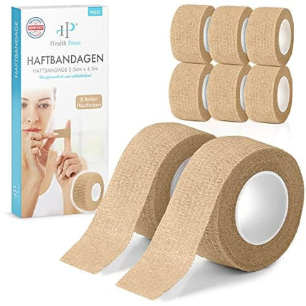 Pašlīmējošie plāksteri pirkstiem - 8 plāksteru ruļļi (2,5 cm x 4,5 m) - Pašlīmējošie pārsēji - Elastīga lente, ūdensizturīga - Putekļus, taukus un netīrumus atgrūdoša plāksteris (ādas krāsā, 8 ruļļi)