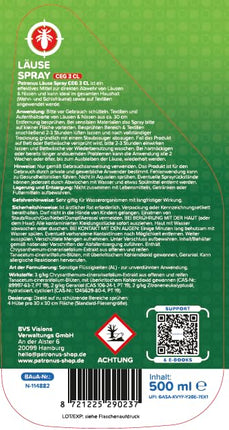 Patronus utu atbaidīšanas aerosols tekstilizstrādājumiem un videi [500ml] Efektīvs utu atbaidīšanas aerosols ar dabīgām aktīvām sastāvdaļām - Utu vides aerosols ar tūlītēju aizsardzību pret utīm - ar maigu citrusaugļu aromātu