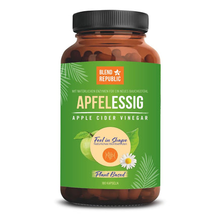 BLEND REPUBLIC® 180 x ābolu sidra etiķa kapsulas, augstas devas un dabīgas | 1000 mg ābolu sidra etiķa vienā dienas devā | Vegāns un laboratorijā pārbaudīts | Ābolu sidra etiķis | 3 mēnešu piegāde