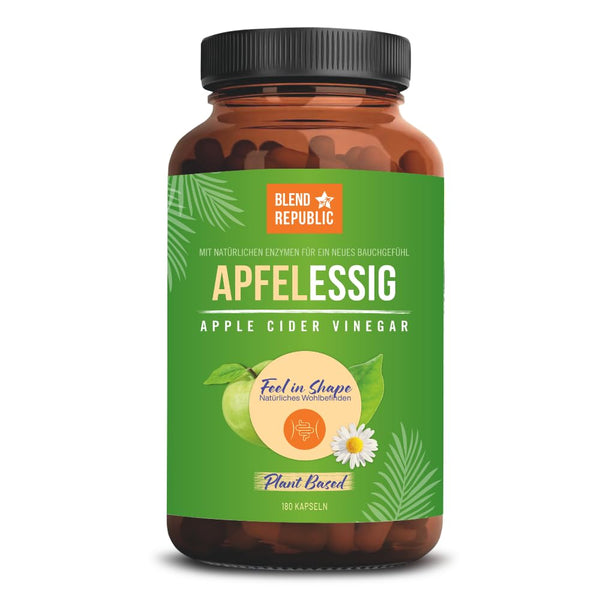 BLEND REPUBLIC® 180 x ābolu sidra etiķa kapsulas, augstas devas un dabīgas | 1000 mg ābolu sidra etiķa vienā dienas devā | Vegāns un laboratorijā pārbaudīts | Ābolu sidra etiķis | 3 mēnešu piegāde