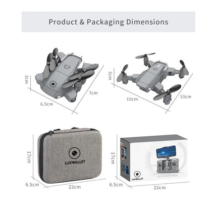 LUXWALLET SkyX Mini 480P drons ar kameru un pārnēsāšanas somu, 10,8 km/h-150 metru attālums, melns