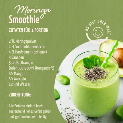 Moringa pulveris Bioloģisks 500g | aromātiska, patīkama, viegli pikanta garša | 100% īsts Moringa Oleifera lapu pulveris | no kontrolētas bioloģiskās lauksaimniecības | no Ahterhofas