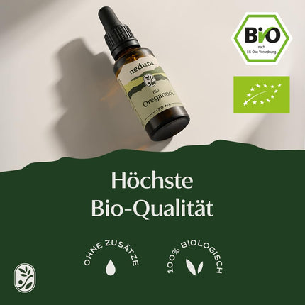 nedura® ORGANISKĀ oregano eļļa [100% DABĪGA] +82% karvakrols - pārtikas kvalitātes oregano eļļa - daudzpusīga ēteriskā eļļa ar augstu devu - bioloģiska oregano eļļa no Spānijas - 30 ml