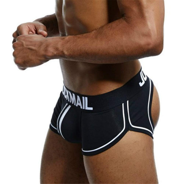 JOCKMAIL seksīgi vīriešu bokseršorti ar apakšbiksēm, vīriešu seksīga apakšveļa bez muguras, vīriešu stringi, geju apakšveļa (XL, melna)